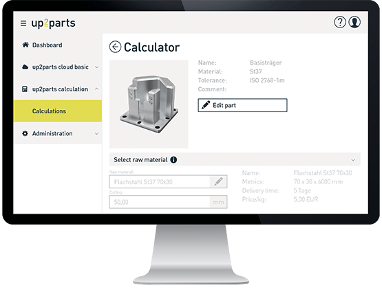 Software screenshot: up2parts calculation Calculator - automatic calculation of work plan and offer proposal